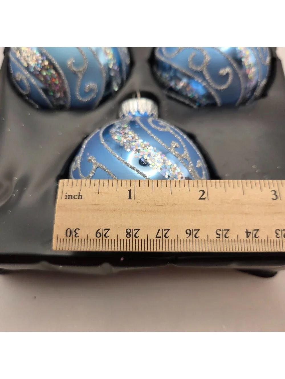 Set of 4 Blue Glass Christmas Ball Ornaments 2.5